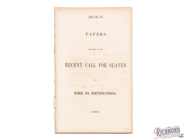 Confederate Imprint 1863 Calling for Slaves Work on Building Forts
