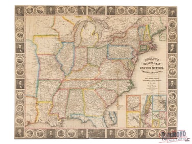 1845 Hand Colored Map of United States
