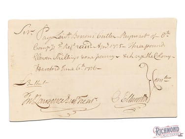 1776 Oliver Ellsworth Revolutionary War Document