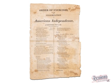 1825 American Independence Broadside Public Reading of Declaration