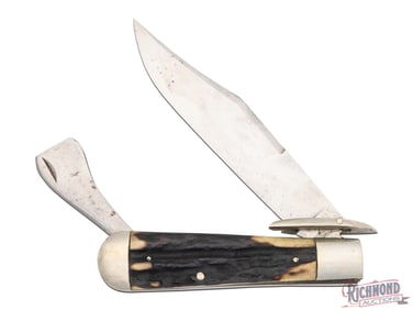 Vintage Marble's Axe Co Safety Folder Knife with Stag Handle