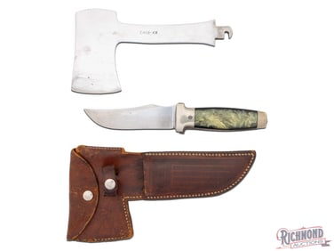 1930's Case-XX Camp Combo Knife and Axe with Original Leather Sheath