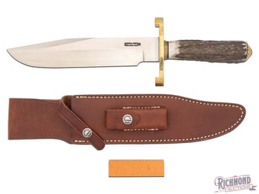 Randall Made Model 14 Grind Sportsman Bowie 9" Stainless Knife with Stag Handle & Leather Sheath