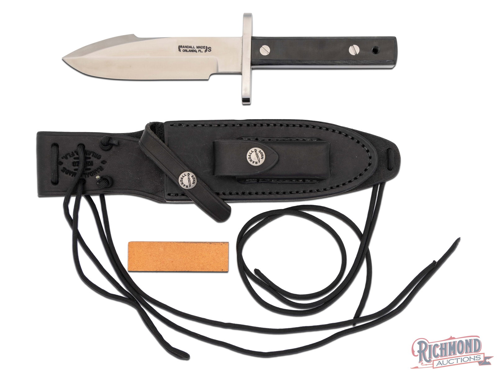 Randall Made Model 17 Astro 5-1/2" Stainless Fixed Blade Knife with Leather Sheath: Manufactured by Randall Made in Orlando, FL. The Astro knife was specially designed for the seven Mercury astronauts who carried them on America's first manned space flights. Features a 5-1/2" stainle