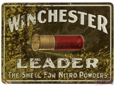 Winchester Leader "The Shell For Nitro Powders" Embossed SST Sign