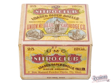 Empty 25 Round Union Metallic Cartridge Company 12 Gauge Two Piece Nitro Club Shotgun Shell Box