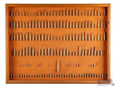 Framed Collection of 177 Rifle and Pistol Shells