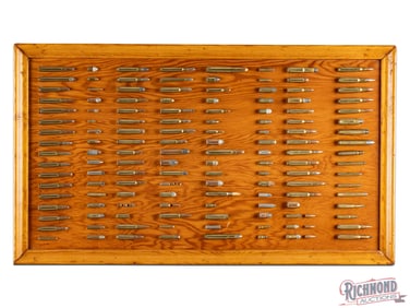 Framed Collection of 145 Rifle and Pistol Shells