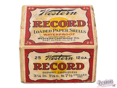 Western Record Loaded Paper Shells Waterproof Western Patent Date 1911 12 Ga Two Piece Box