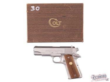 Nice 1973 Colt Combat Commander 9mm Satin Nickel Semi-Auto Pistol in Original Box