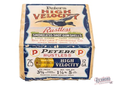 Peters High Velocity Blue Bill Rustless Smokeless Paper Shot Gun Shells 12 Ga Two Piece Box