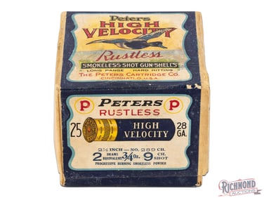 Sealed Peters High Velocity Blue Bill Rustless Smokeless Paper Shot Gun Shells 28 Ga 2 Piece Box