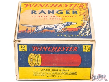 Winchester Ranger With Pointing Dog Full Box Paper Loaded Shells Propeller Shells 12 Ga 1 Piece Box