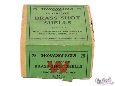 Sealed Winchester Brass Shot Shells Loaded Box Of No 00 Buck Shot 9 Pellets 12 Ga Two Piece Box