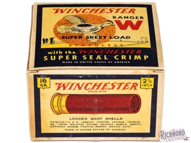 Full Winchester Ranger Super Skeet Load With Super Seal Crimp Quail with Target 16 Ga One Piece Box