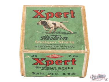 Factory Full Opened Western Cartridge Company 25 Round Two Piece Xpert 12 Gauge Shotgun Shell Box