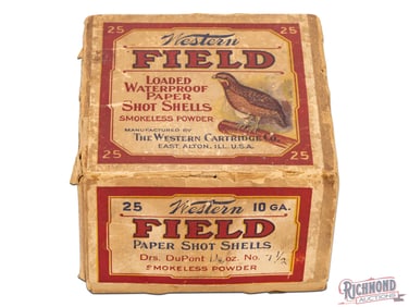 Western Field With Quail On Log Loaded Waterproof Paper Shot Shells 10 Ga Two Piece Box