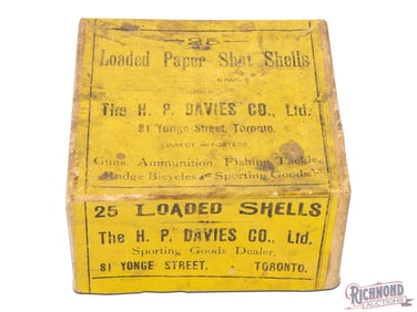 Empty 25 Round H.P. Davies Co, LTD Toronto, Canada 12 GA Two Piece Loaded Shells Shotgun Shell Box