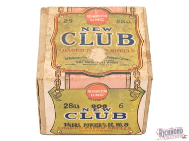 Sealed Factory Full 25 Round Remington UMC 28 Gauge New Club Two Piece Shotgun Shell Box