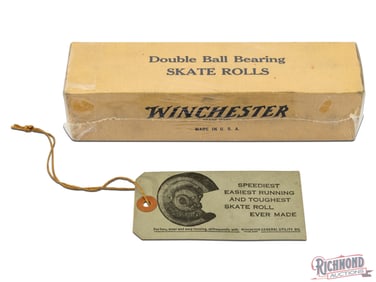 Winchester Double Ball Bearing Skate Rolls Box No. 2835 & Rare Guarantee Hanging Tag