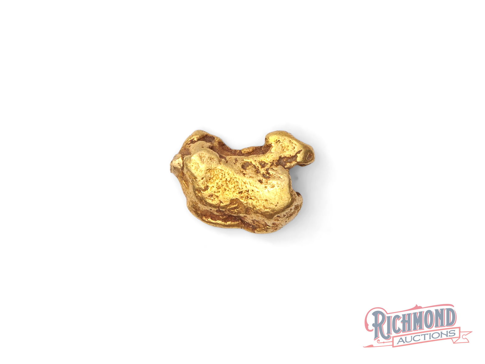 4.1 North American Gold Nugget: This North American alluvial picker nugget was recovered from a natural creek system, where constant water flow slowly separated the gold from its source and smoothed it over time. Its rounded edges a