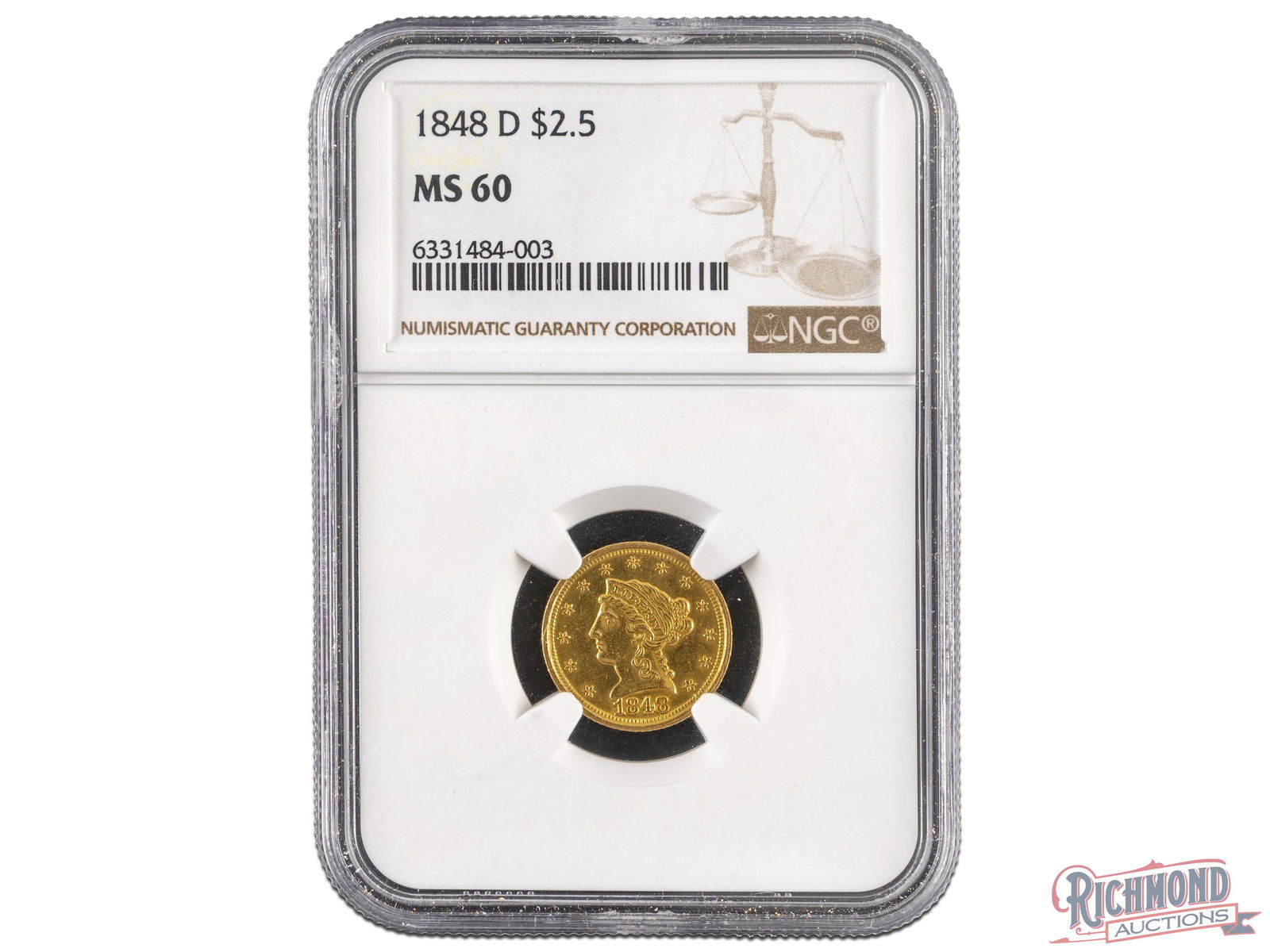 Exceedingly Rare Dahlonega Mint 1848 $2.50 Liberty Gold Piece, MS-60 (1 of 2)
