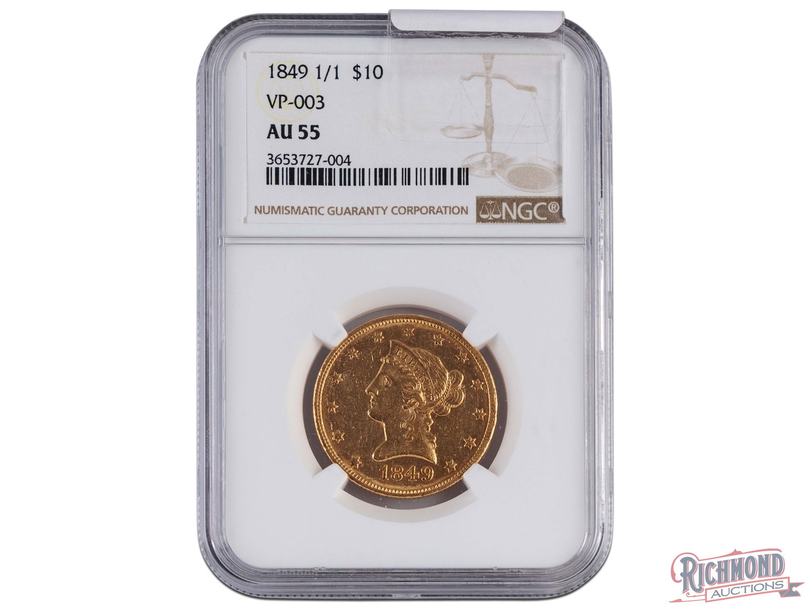 Interesting Overdate 1849 $10 Liberty Eagle, NGC AU-55 (1 of 2)