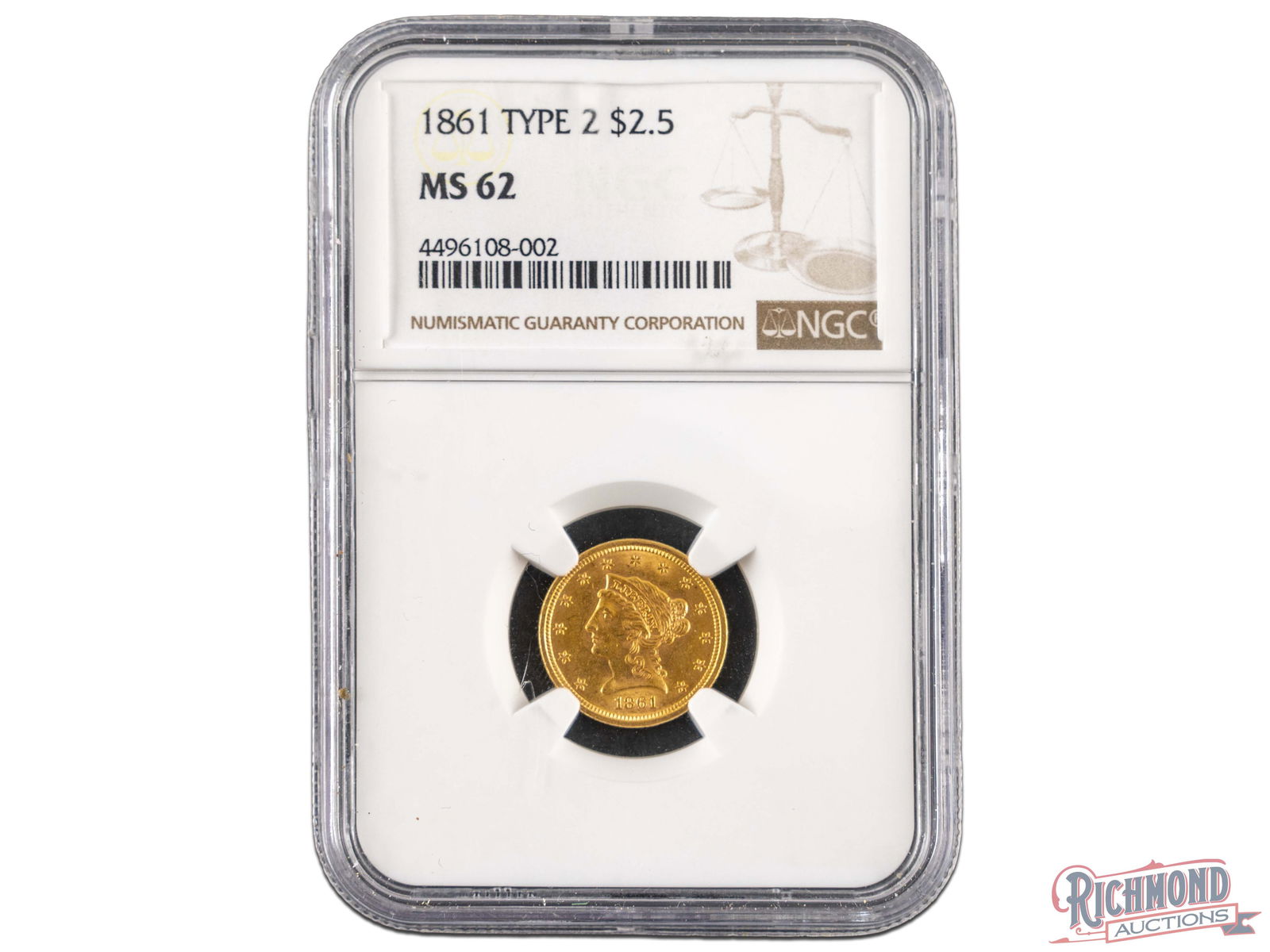 1861 $2.50 New Reverse Liberty Head Gold Quarter Eagle in MS-62 (1 of 2)