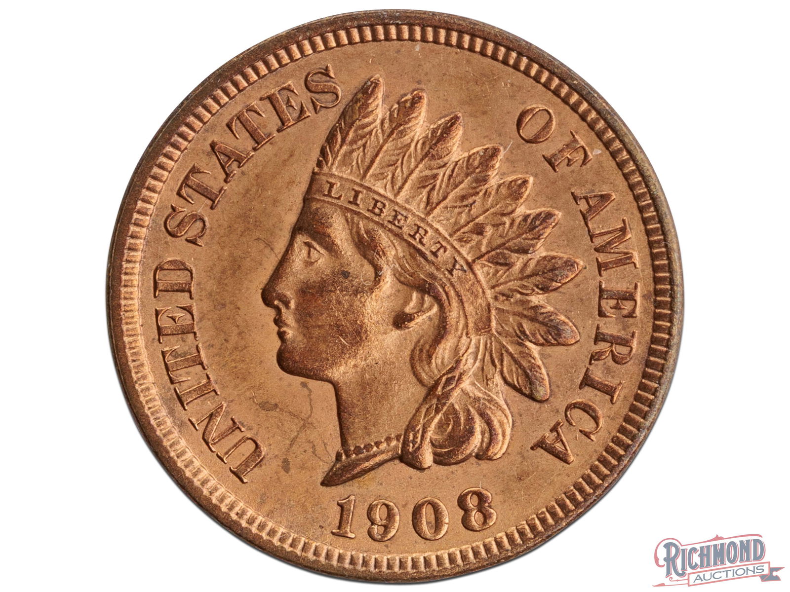 A Key Date Indian Head Cent: 1908-S in AU-UNC Condition (1 of 2)