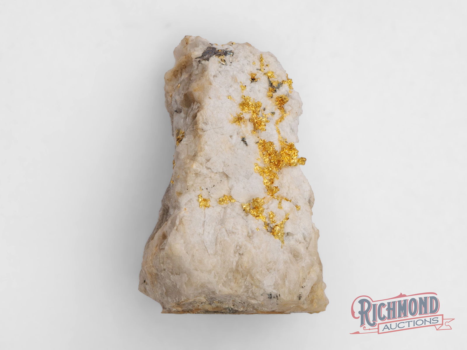15g Rare Gold and Pyrite Specimen: This stunning quartz specimen hosts bright crystalline gold alongside remaining sulphides - partially oxidized pyrite, a classic and highly regarded association in primary gold systems. Originally bra