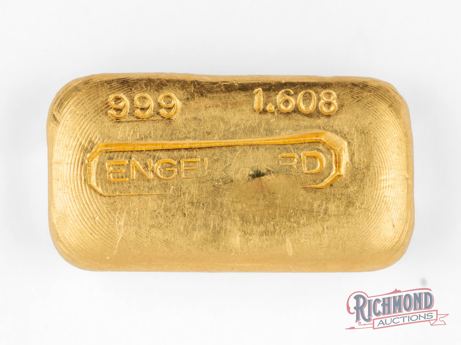 Ultra-Rare 50 Gram Engelhard Gold Bar With Foundry Mark: Some Engelhard gold bars are so rare that our extensive research yields few results. After pouring over resource after resource, we were only able to find similar items. The back of this gold bar