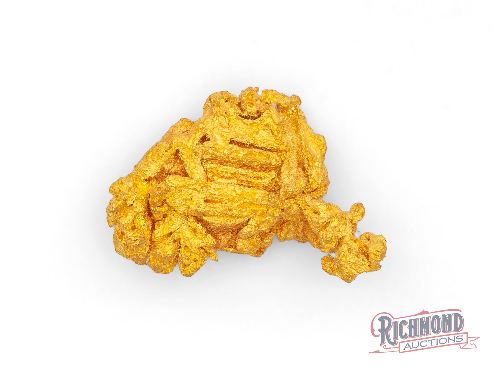 Extremely Rare 7.9g Reticulated Crystalline Gold Nugget: This exceptionally rare crystalline gold nugget, weighing 7.9 grams, was discovered at the historic Dairy Maid Diggings, an area renowned for producing some of Australia's finest crystalline gold. Wha