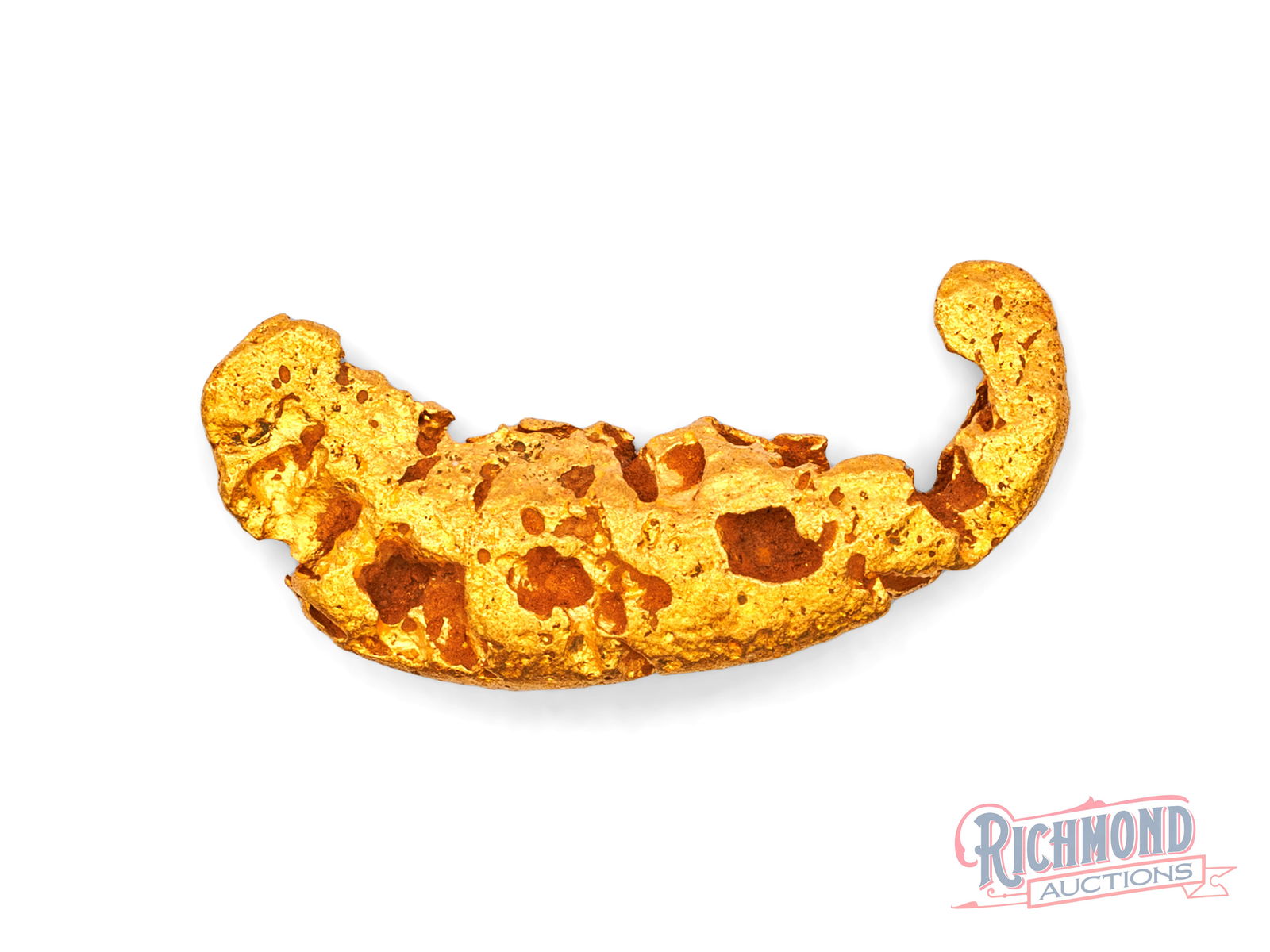 3.2g Natural Waxing Moon Gold Nugget: Locked in a vault since the 80s, found by a very successful prospector who has held onto them ever since, found in the remote outback of WA, this nugget has interesting shapes and water worn edges. It