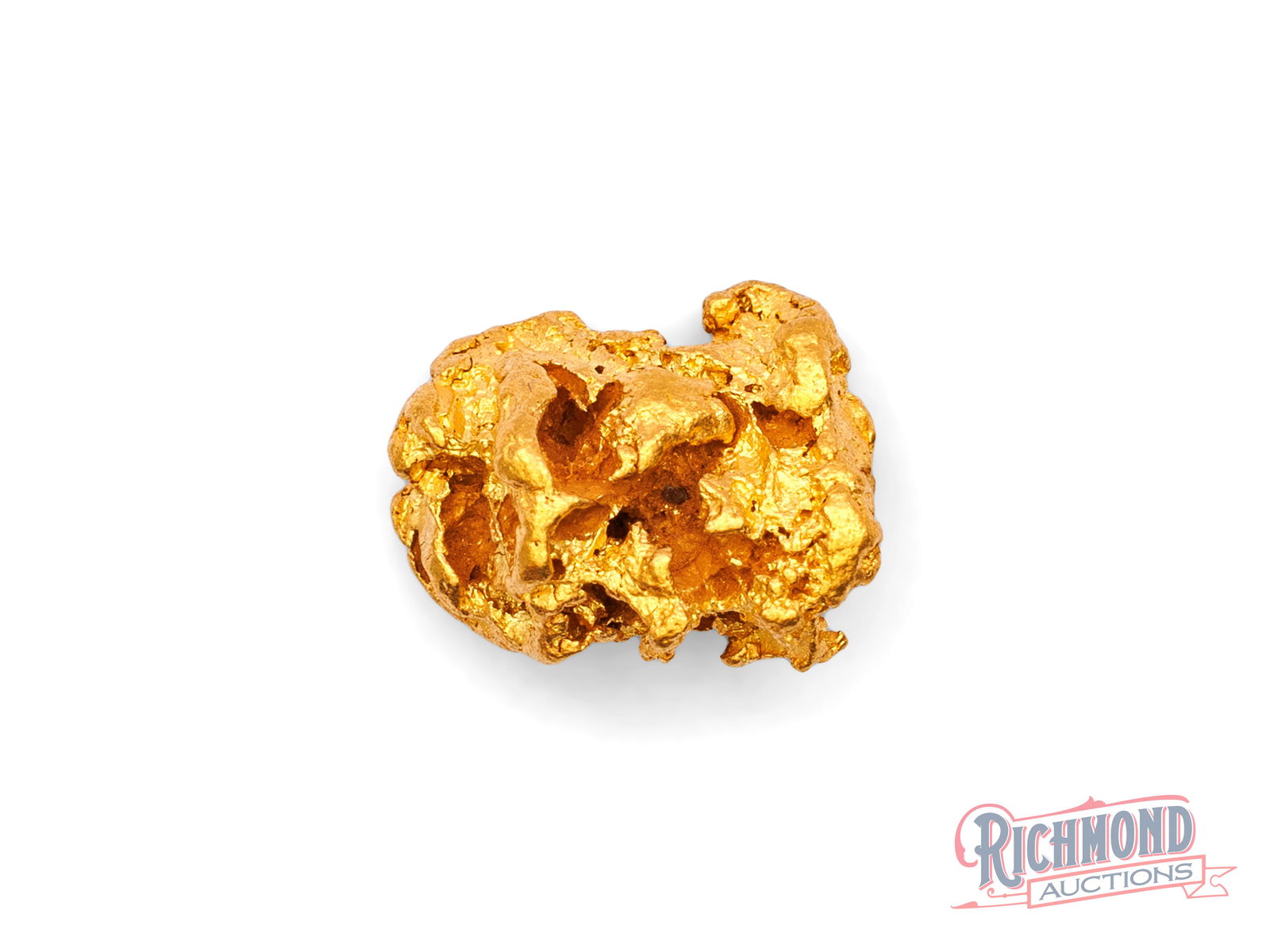 3.5g Natural Gold Nugget: Discovered decades ago and stored in a vault ever since, this nugget comes from the remote outback of Western Australia. Its smooth, water-worn form reflects a long journey through a moving watercours