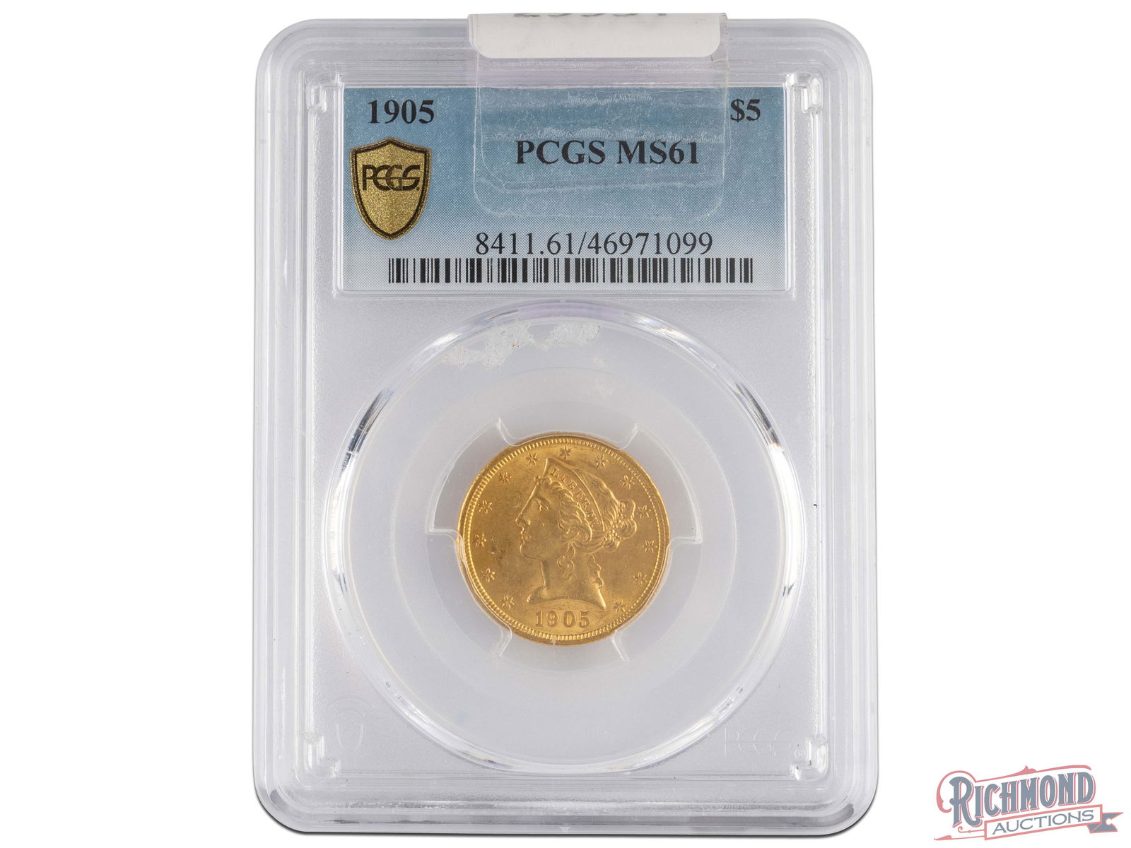 Low-Mintage 1905 $5 Liberty Head Half Eagle, PCGS MS-61: The 1905 Liberty Head Half Eagle gold coin saw a lower mintage than some of the more common dates. We would say its rarity is similar to that of the 1902 and 1903. Despite its low mintage, it is typic