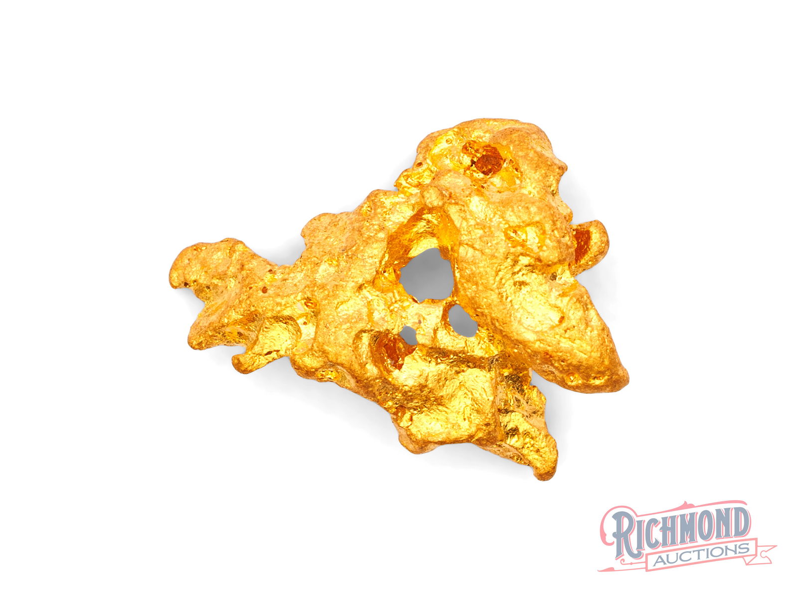 3.2g Triangle Hole Gold Nugget: Found in the Golden Triangle and recovered quite close to the surface, this nugget displays strong natural luster and an eye-catching form. It has a very interesting shape, appearing like a triangle w