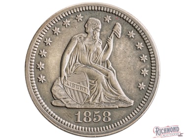 About Uncirculated 1858 Seated Liberty Silver Quarter