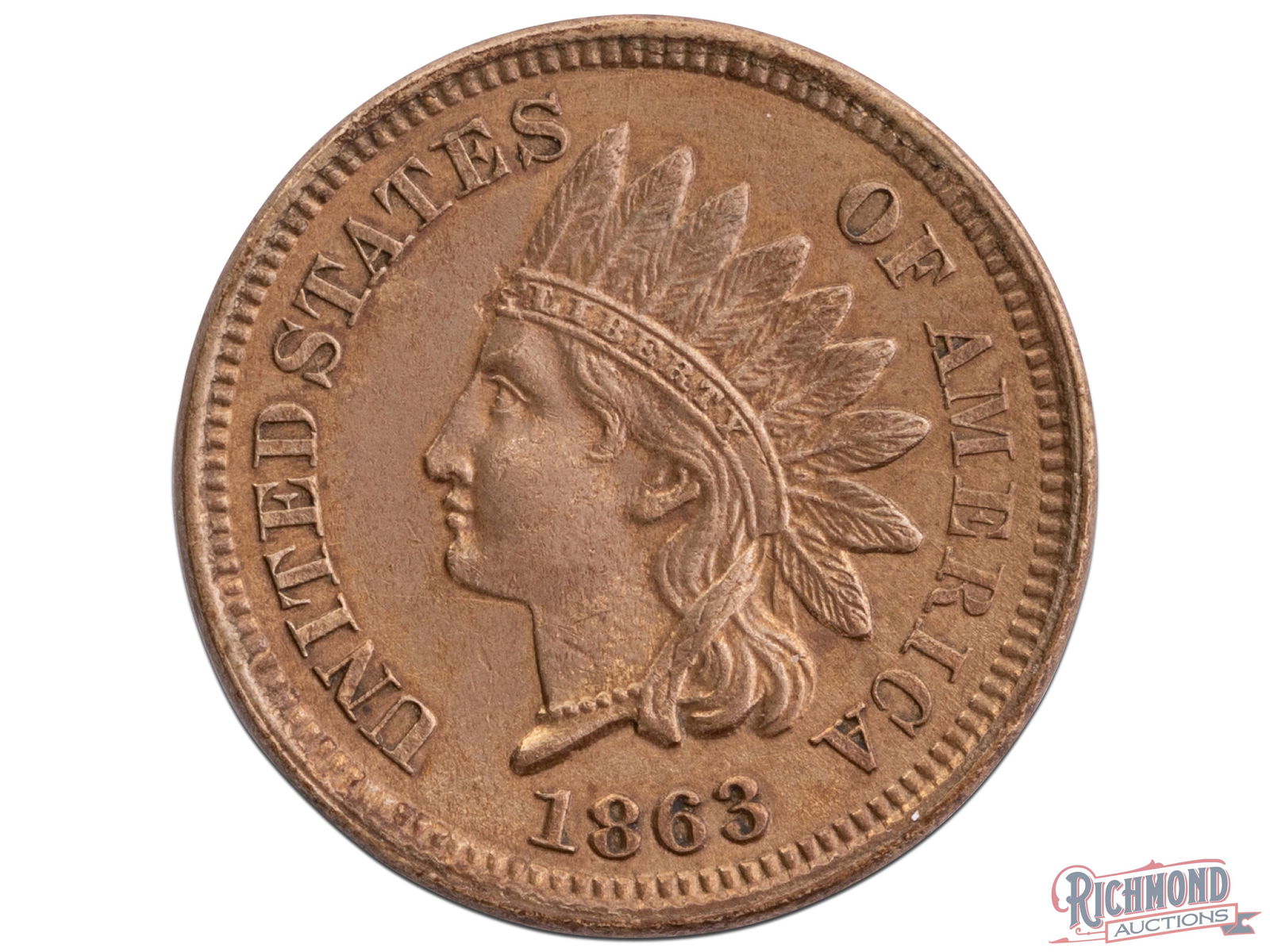 Early-Date 1863 Indian Cent, About Uncirculated Condition (1 of 4)