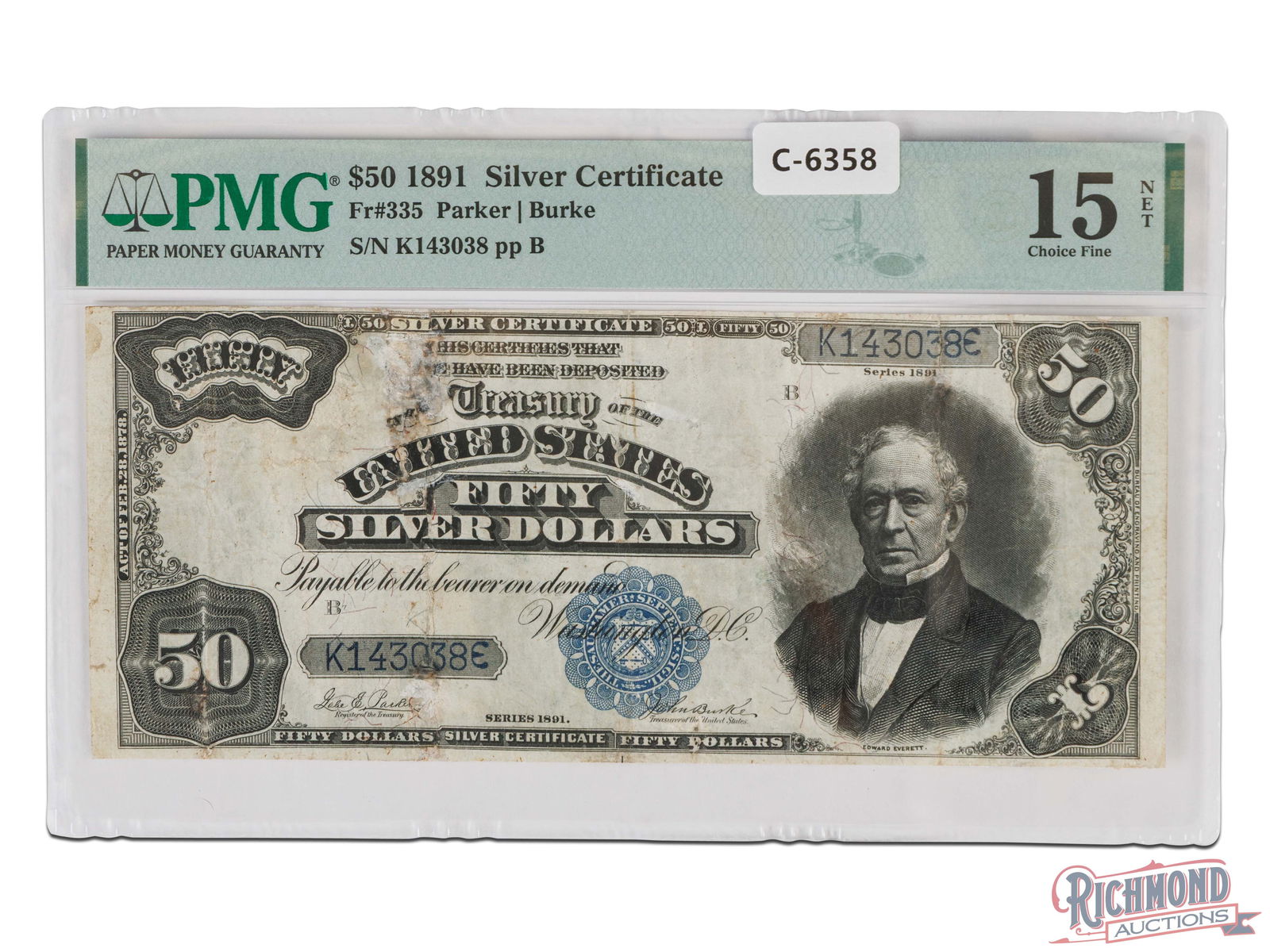 Tough to Find 1891 $50 Silver Certificate: Here is a real show stopper! A fifty dollar silver certificate in any condition is a rarity. PMG notes severed and repaired on the holder, but don't let that scare you. The colors and paper quality on