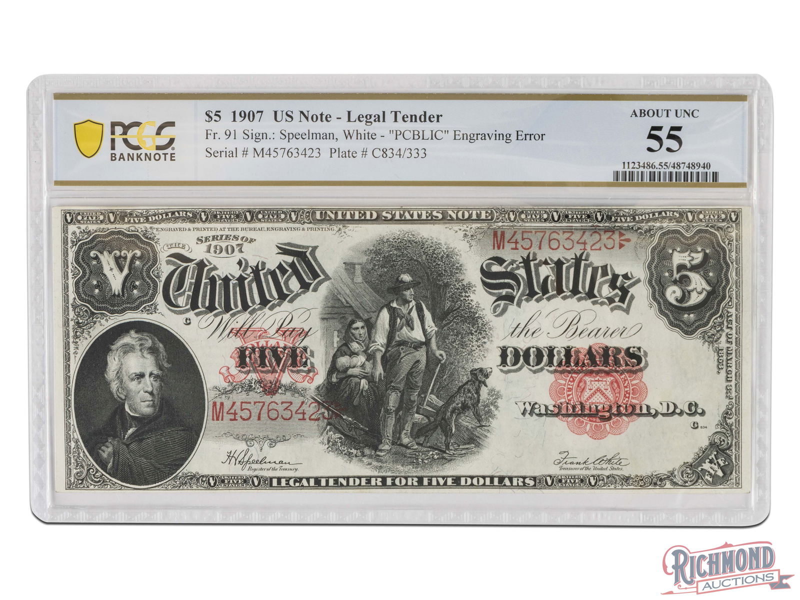 Very Clean and Popular 1907 $5 Woodchopper (1 of 2)