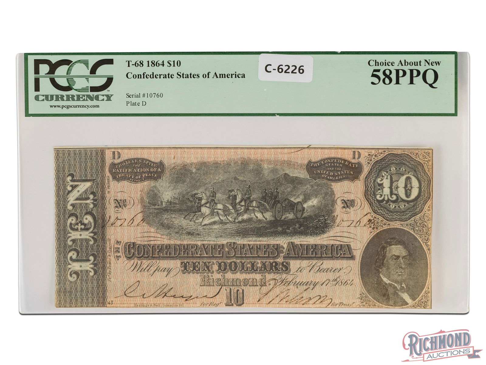 Nicely Margined $10 Confederate From 1864 (1 of 2)