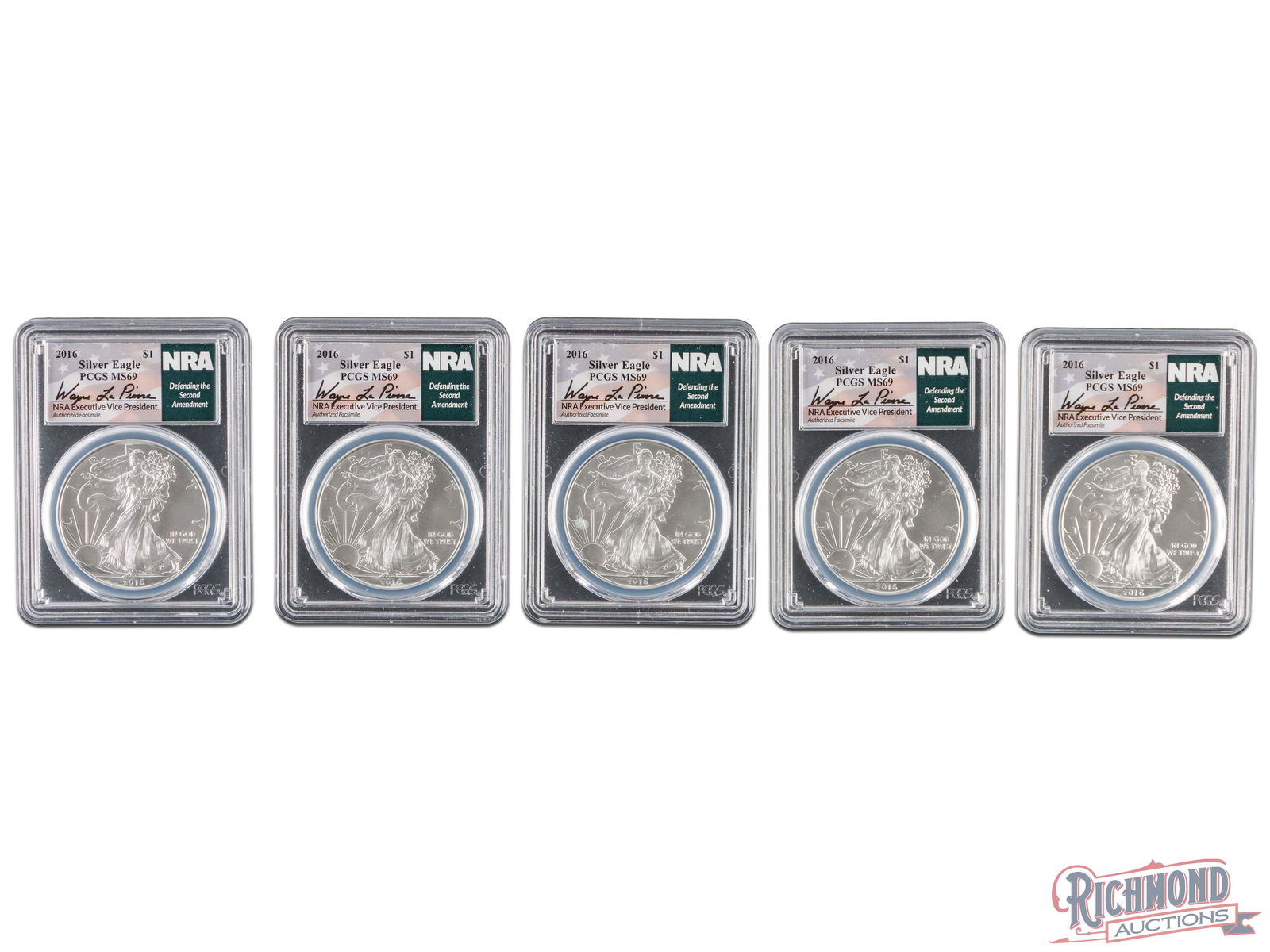 Lot of 5 1oz American Silver Eagles, PCGS MS-69 (1 of 2)