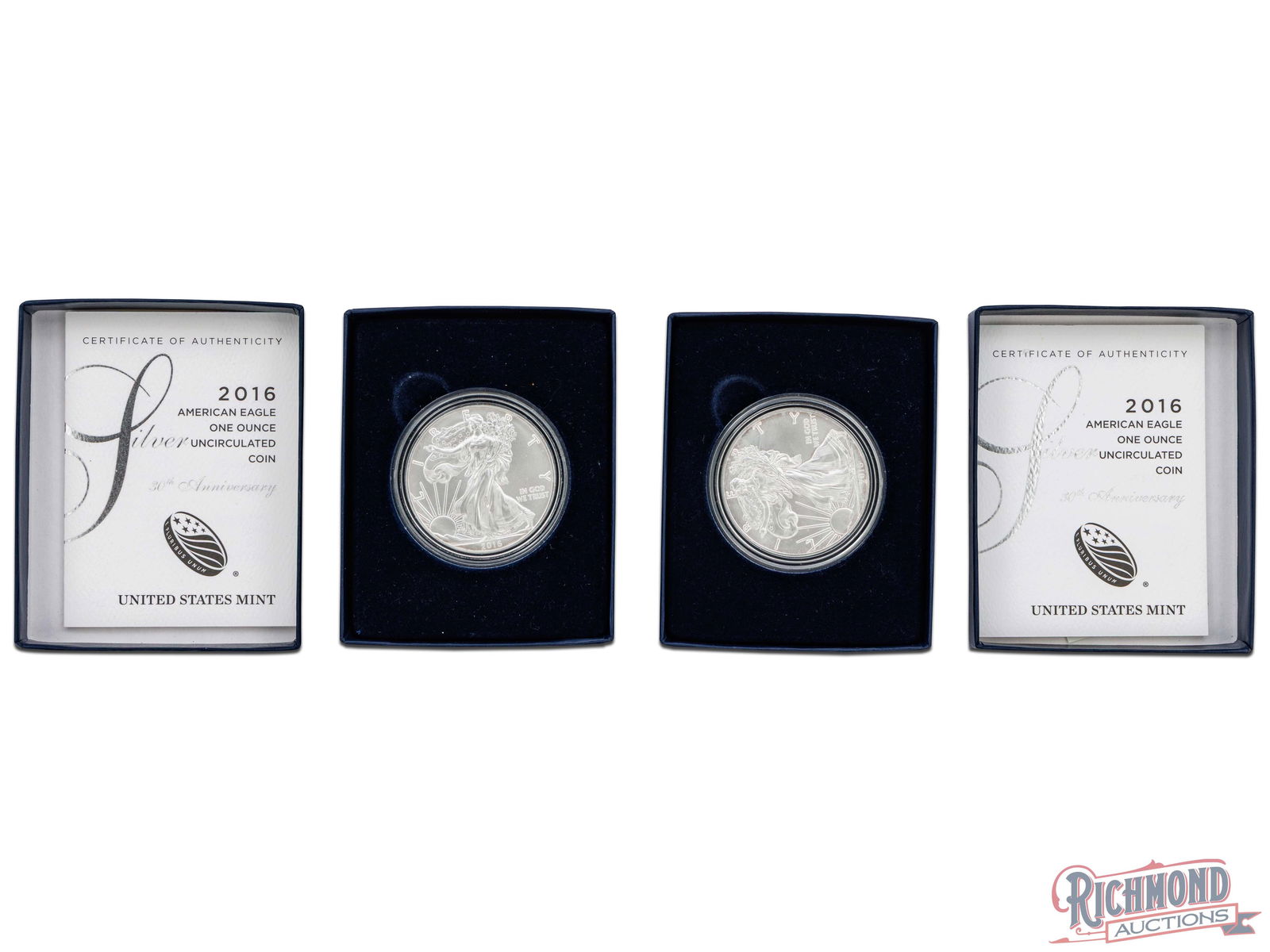 Lot of 2 1 oz American Silver Eagles, Uncirculated in OGP (1 of 1)