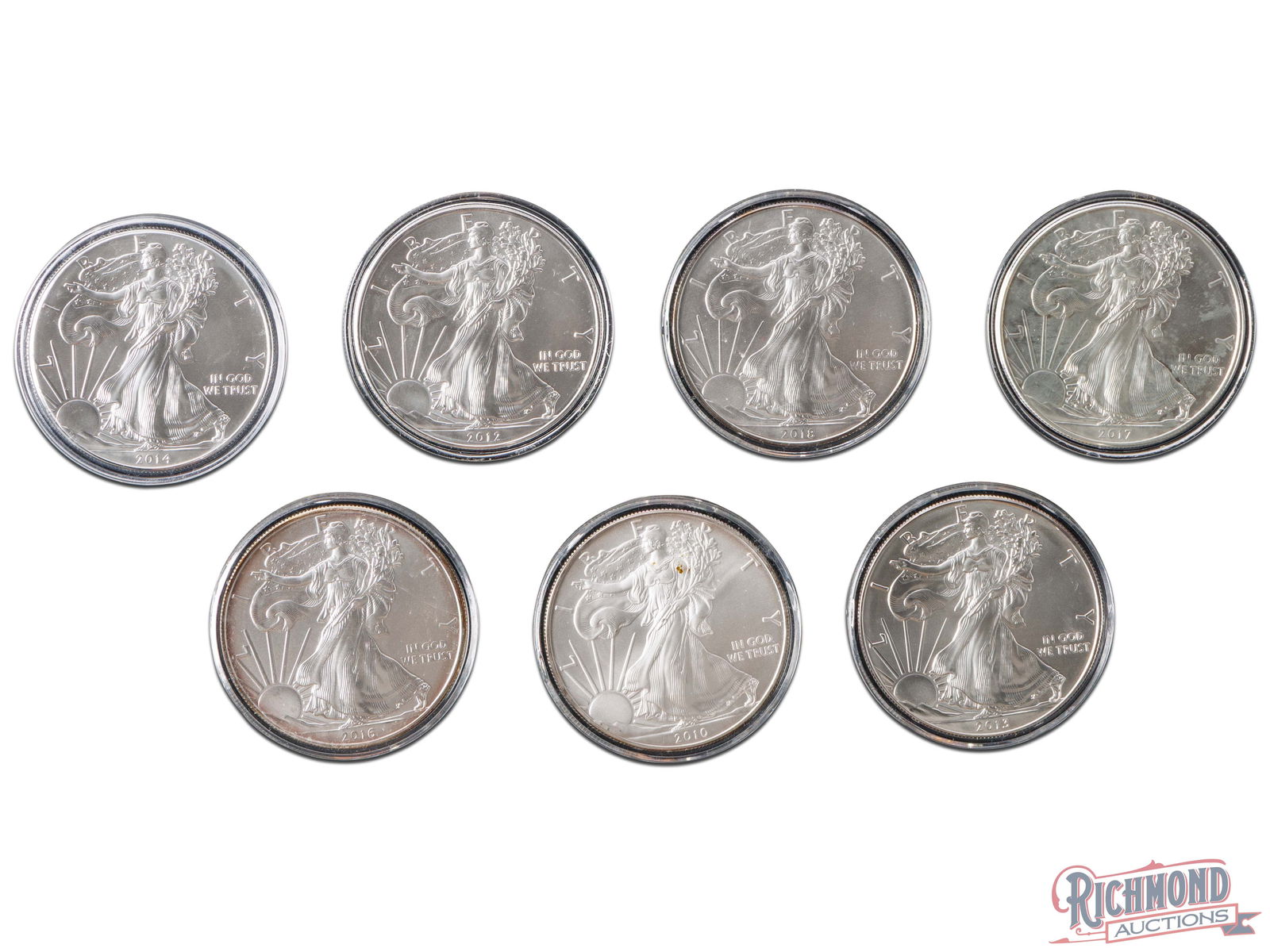 Lot of 7 1 oz American Silver Eagles, Raw (1 of 2)