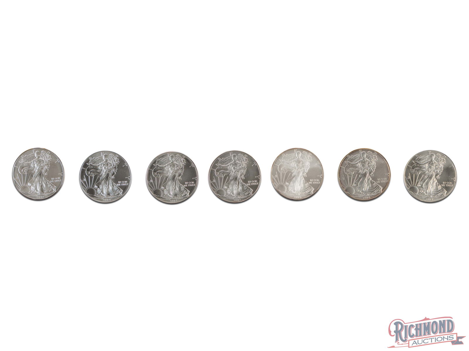 Lot of 7 1 oz American Silver Eagles, Raw (1 of 2)