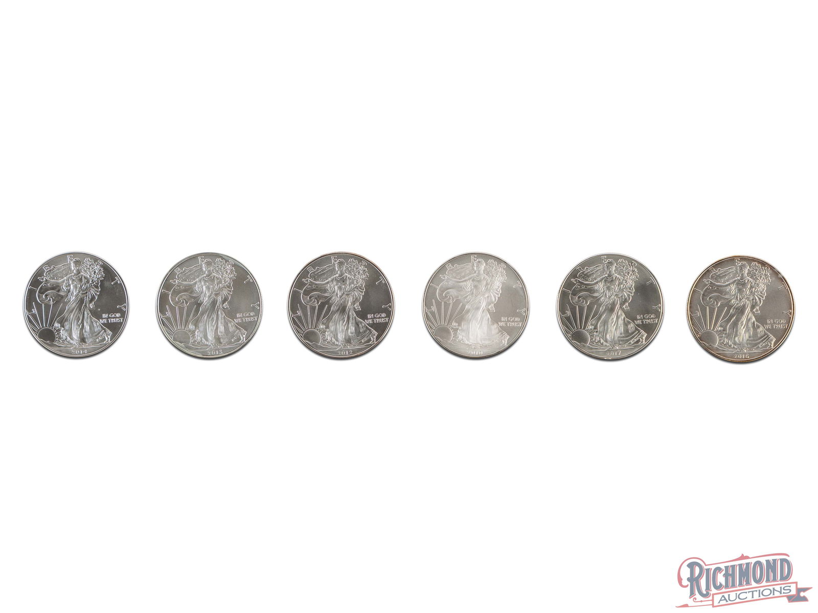 Lot of 6 1 oz American Silver Eagles, Raw (1 of 2)