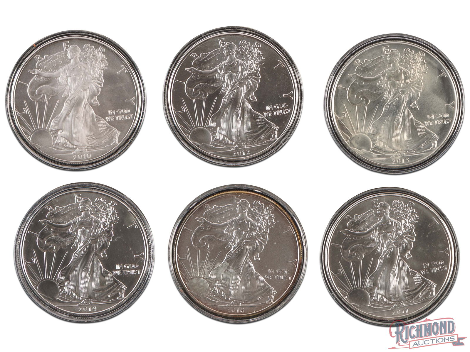 Lot of 6 1 oz American Silver Eagles, Raw (1 of 2)