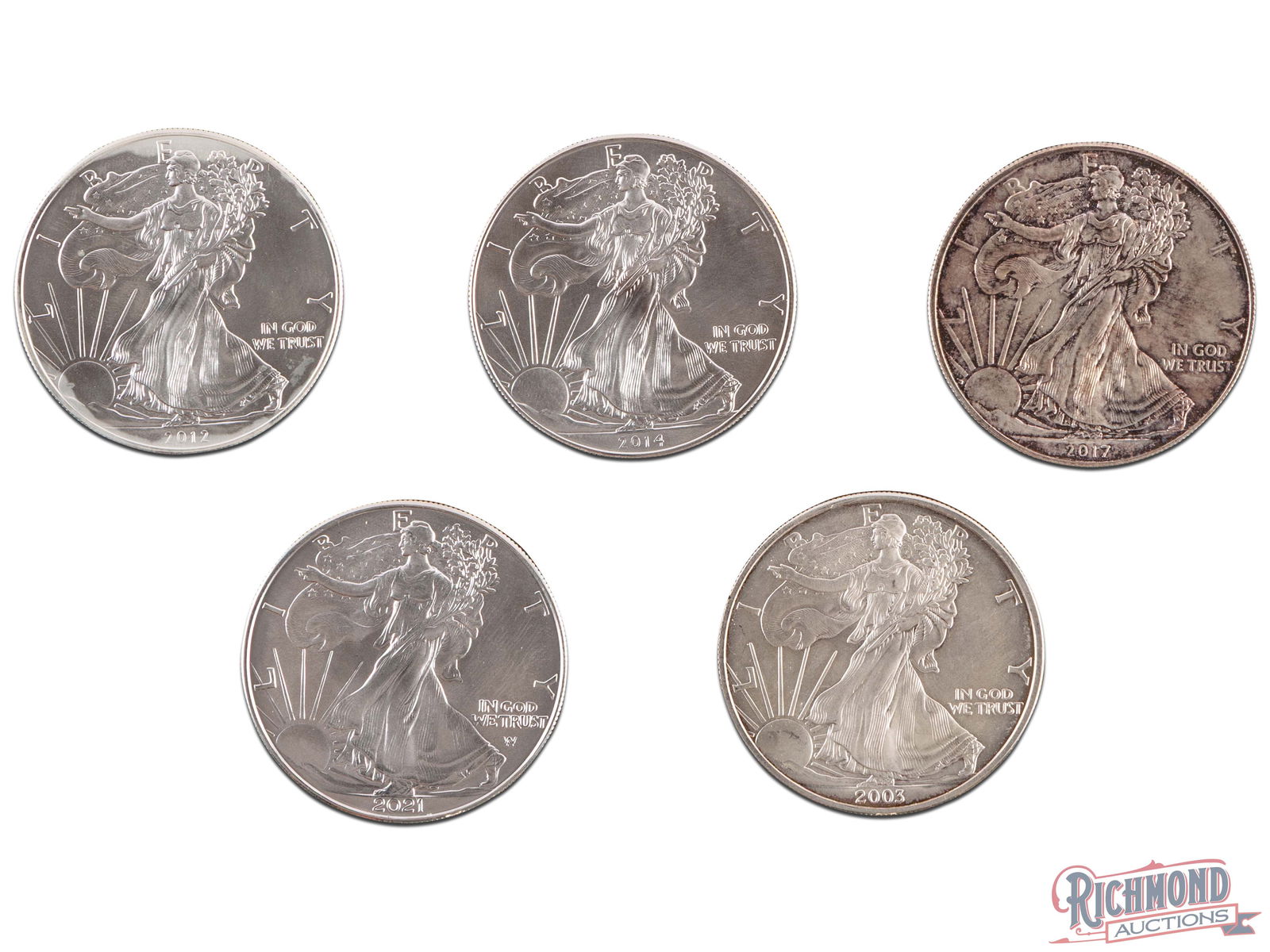 Lot of 5 1 oz American Silver Eagles, Raw (1 of 2)