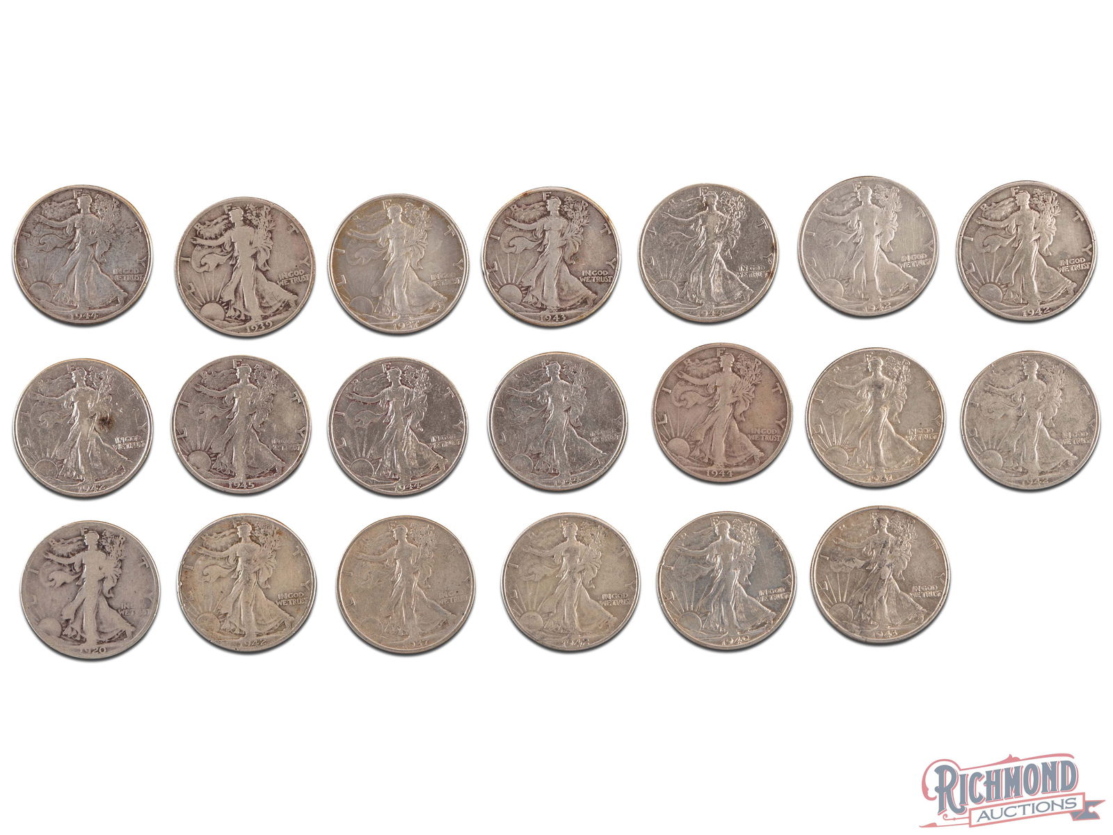 20 Various Date Walking Liberty Half Dollars, G-VF Condition (1 of 2)