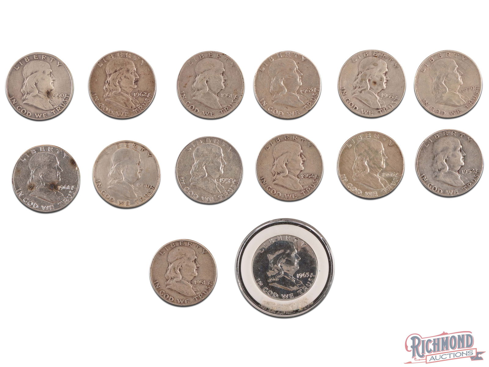 14 Various Date Franklin Halves, F-XF Condition and 1 Proof (1 of 2)